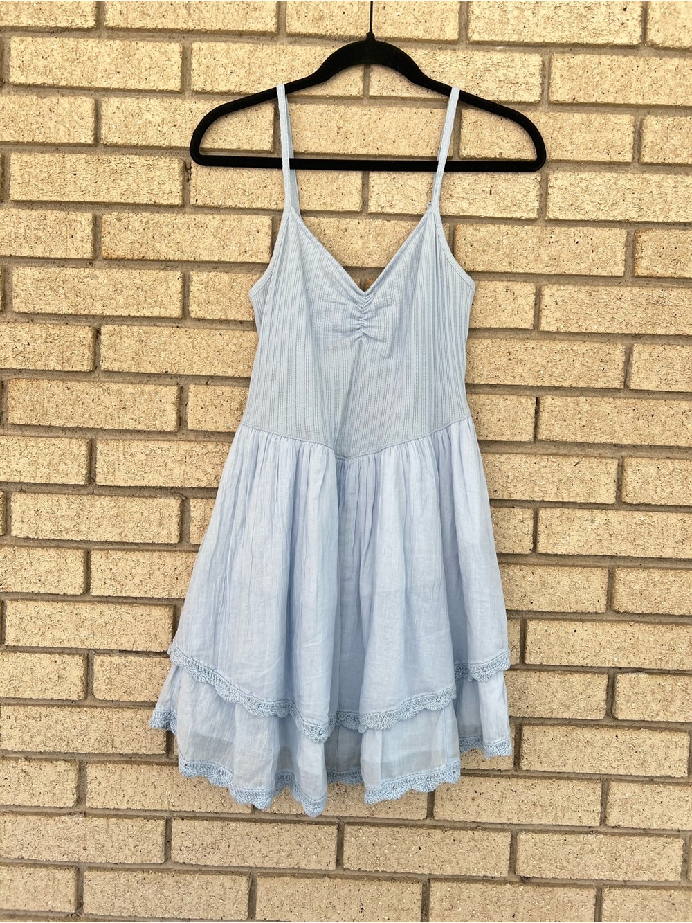 Aerie Light Blue Spaghetti Strap Tiered Dress